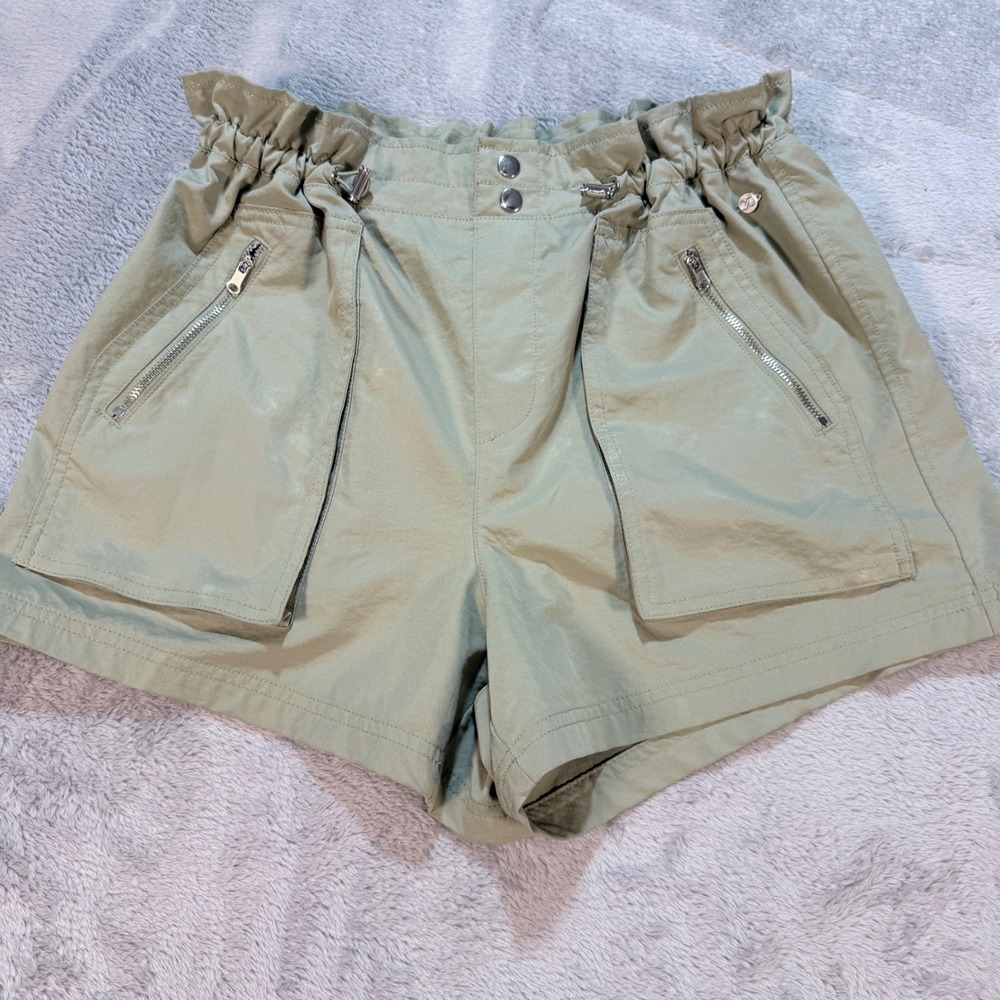 CALLA‎ Women's Size S Green Paperbag Waist Utility Shorts Zip Pockets
